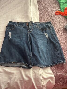 Tiffany Designs Dark Blue Distressed Denim Shorts